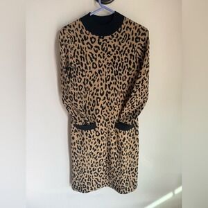 J.Crew Leopard Print Sweater Dress Mock Neck Long Sleeve XXS Tan Black